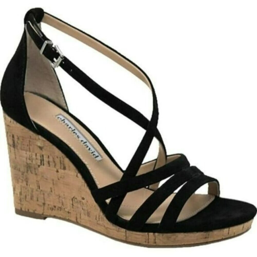 CHARLES DAVID RANDEE SUEDE ANKLE WEDGE STRAPPY  SANDAL, SZ 11, NWB